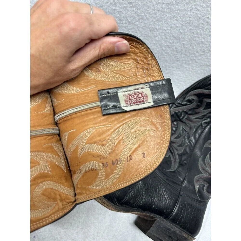 Nocona Boots Mens 12 D Black Lizard Leather Pull On Western Cowboy Rodeo USA VTG - Picture 6 of 7